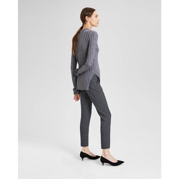 Theory Classic Slim Crop Geometric Jacquard Mid Rise Trouser Pants Size 4 - Picture 3 of 10